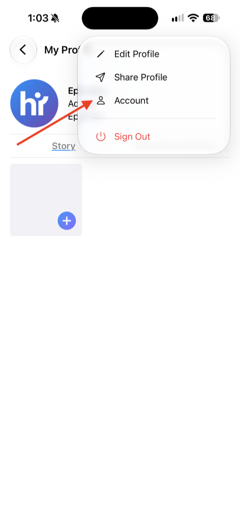 Choosing Account from the profile menu