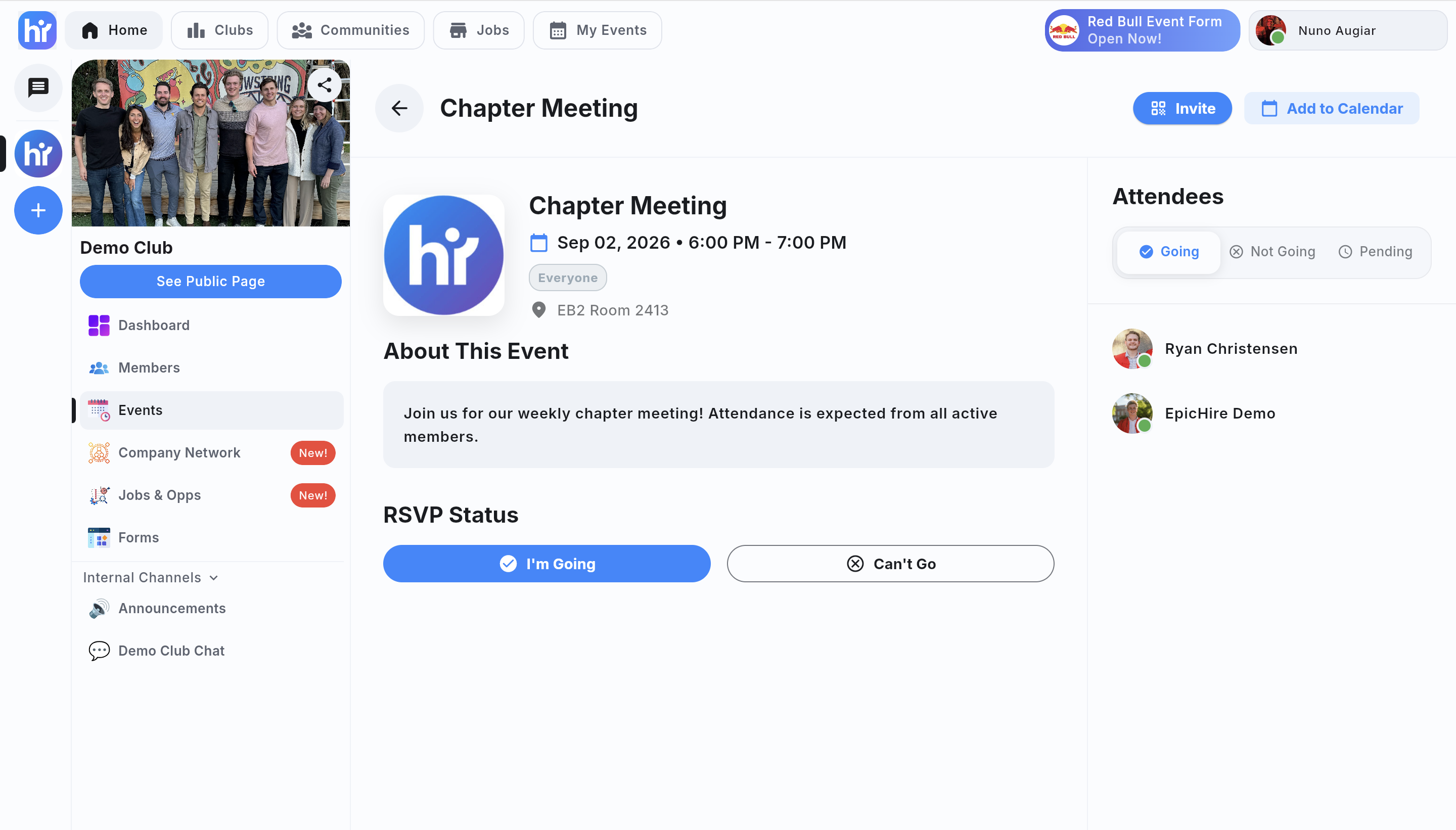 The RSVP status panel on an event page