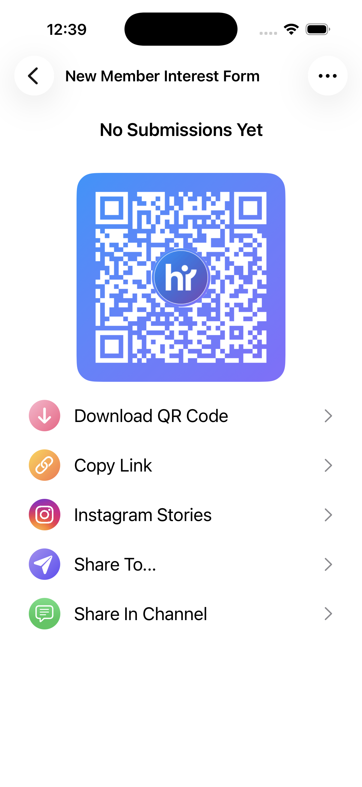 The form's share screen with its QR code and sharing options