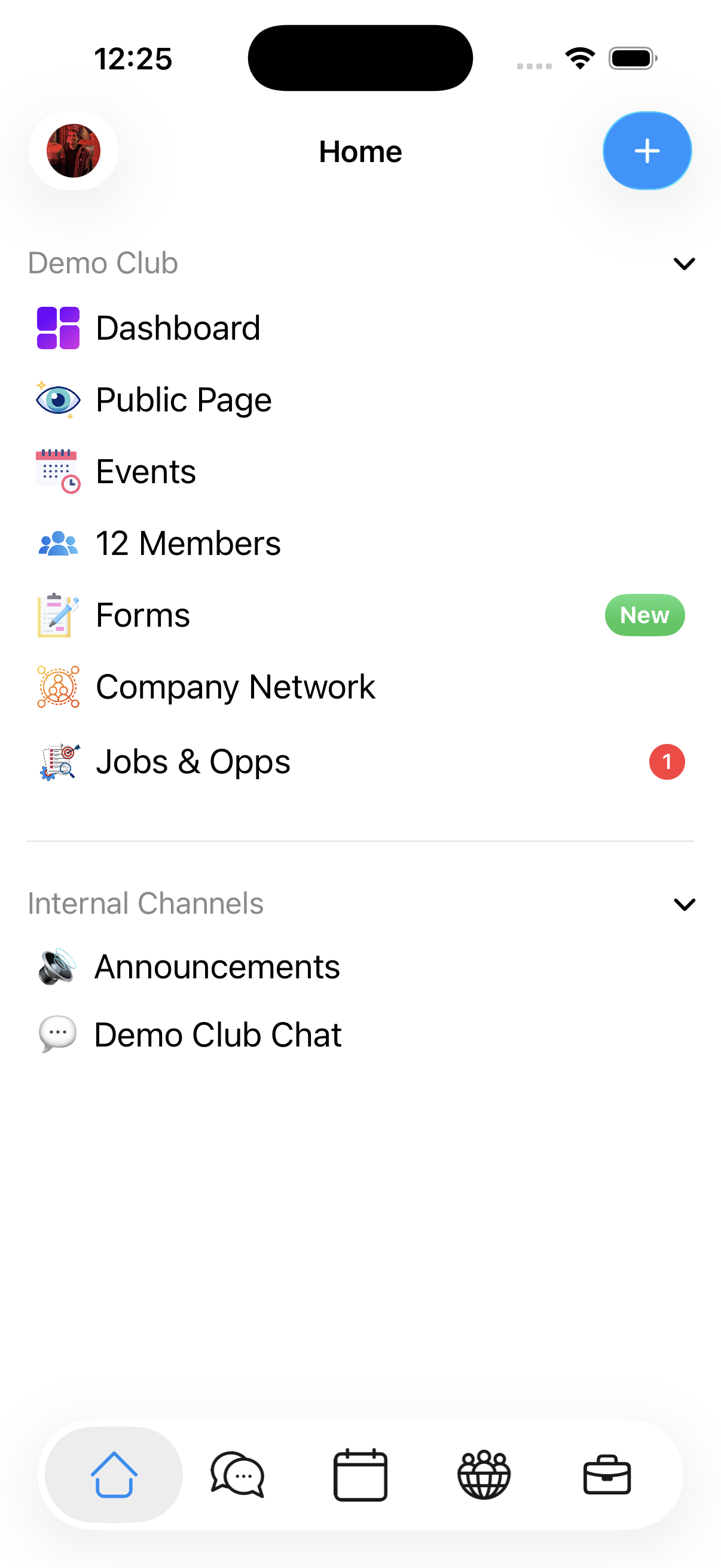 The Jobs & Opps entry in a club's channel list