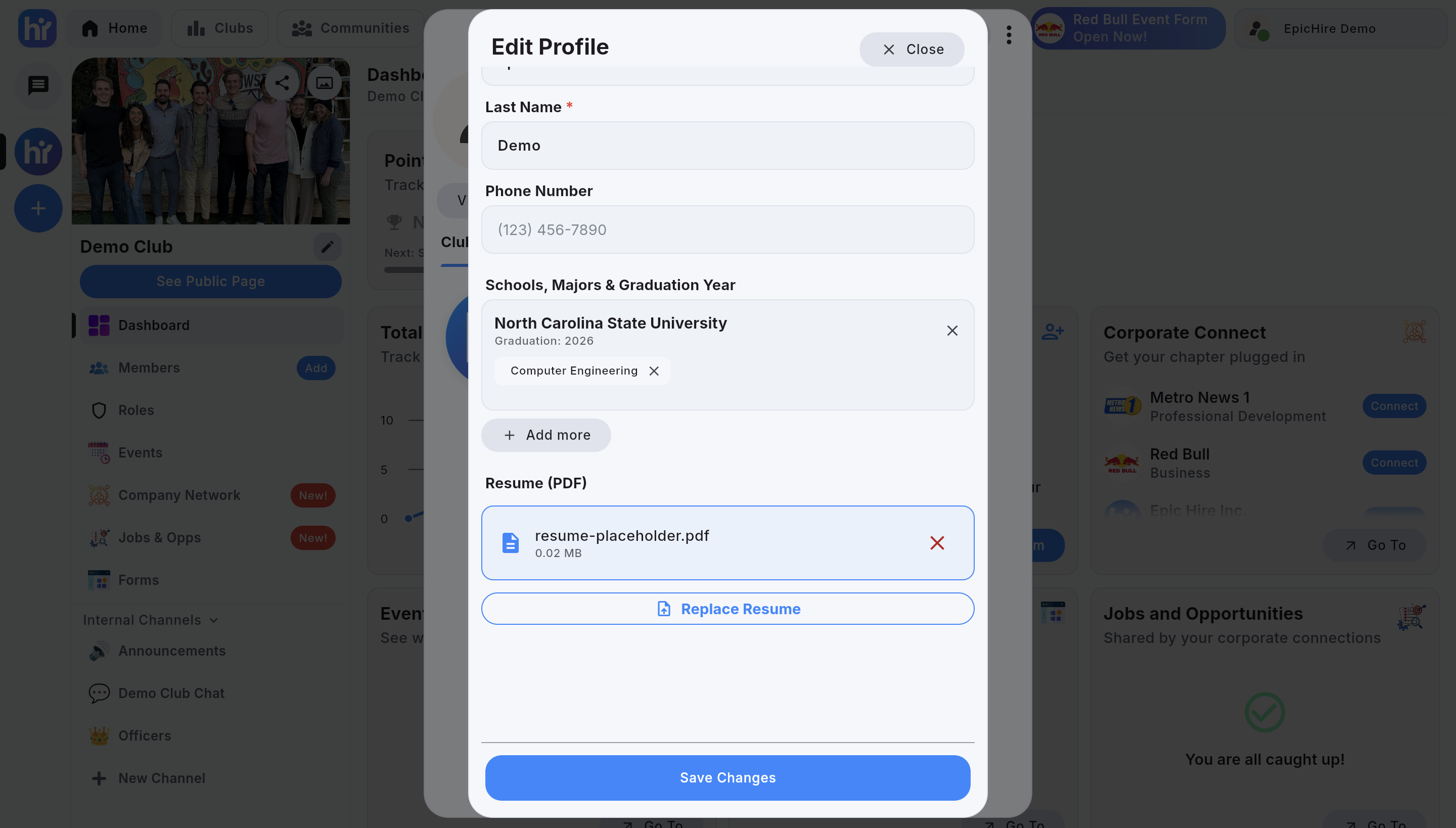 The Add Your Resume drop zone on the web profile