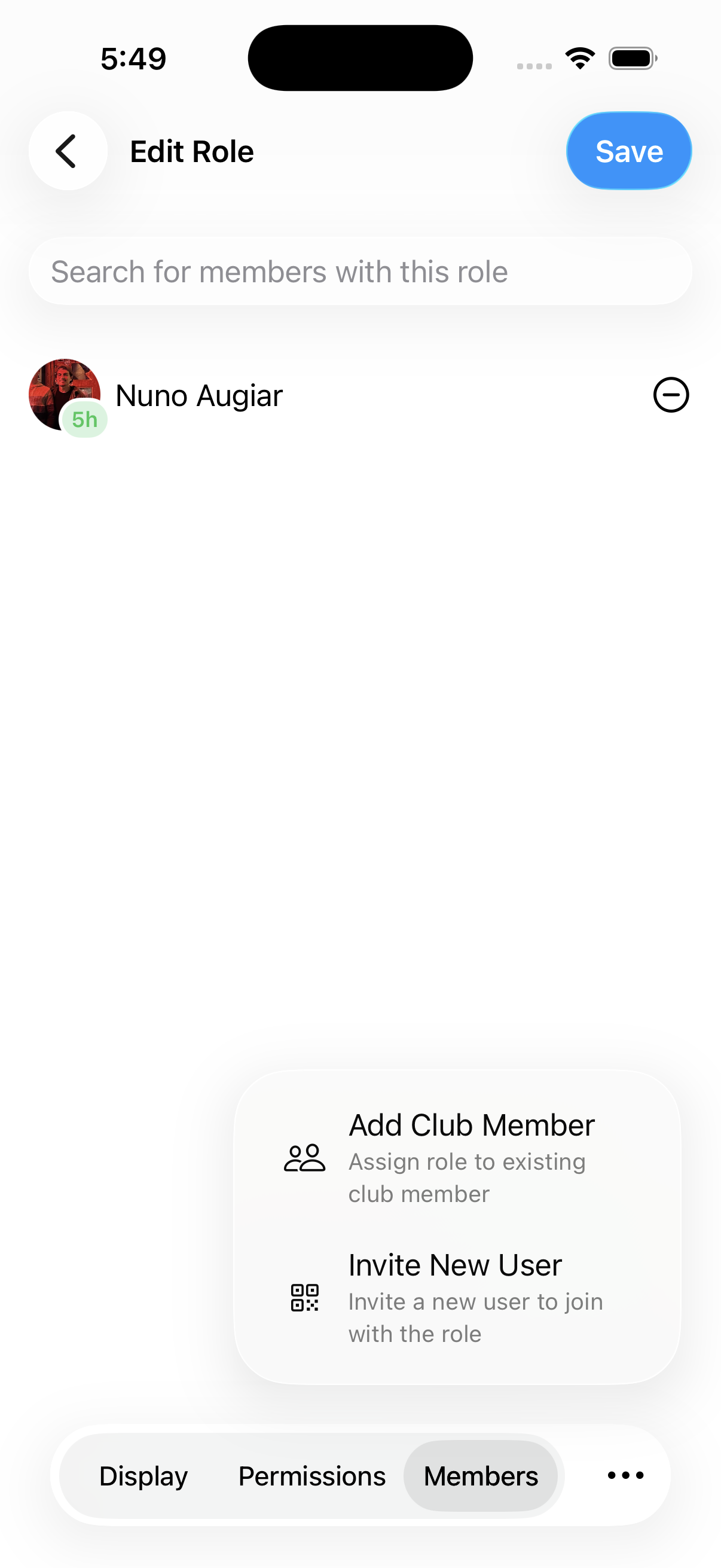The Members tab with the Add Club Member and Invite New User options