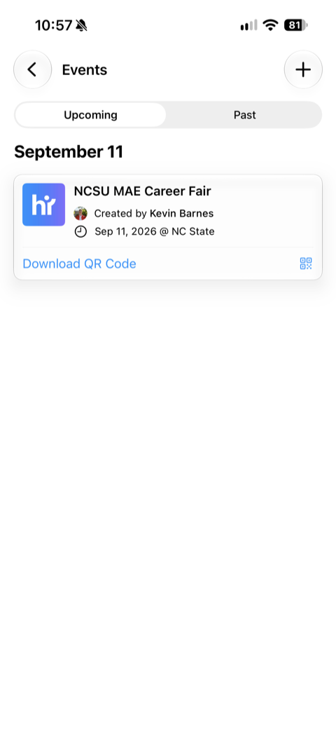 A career fair event card on the company dashboard